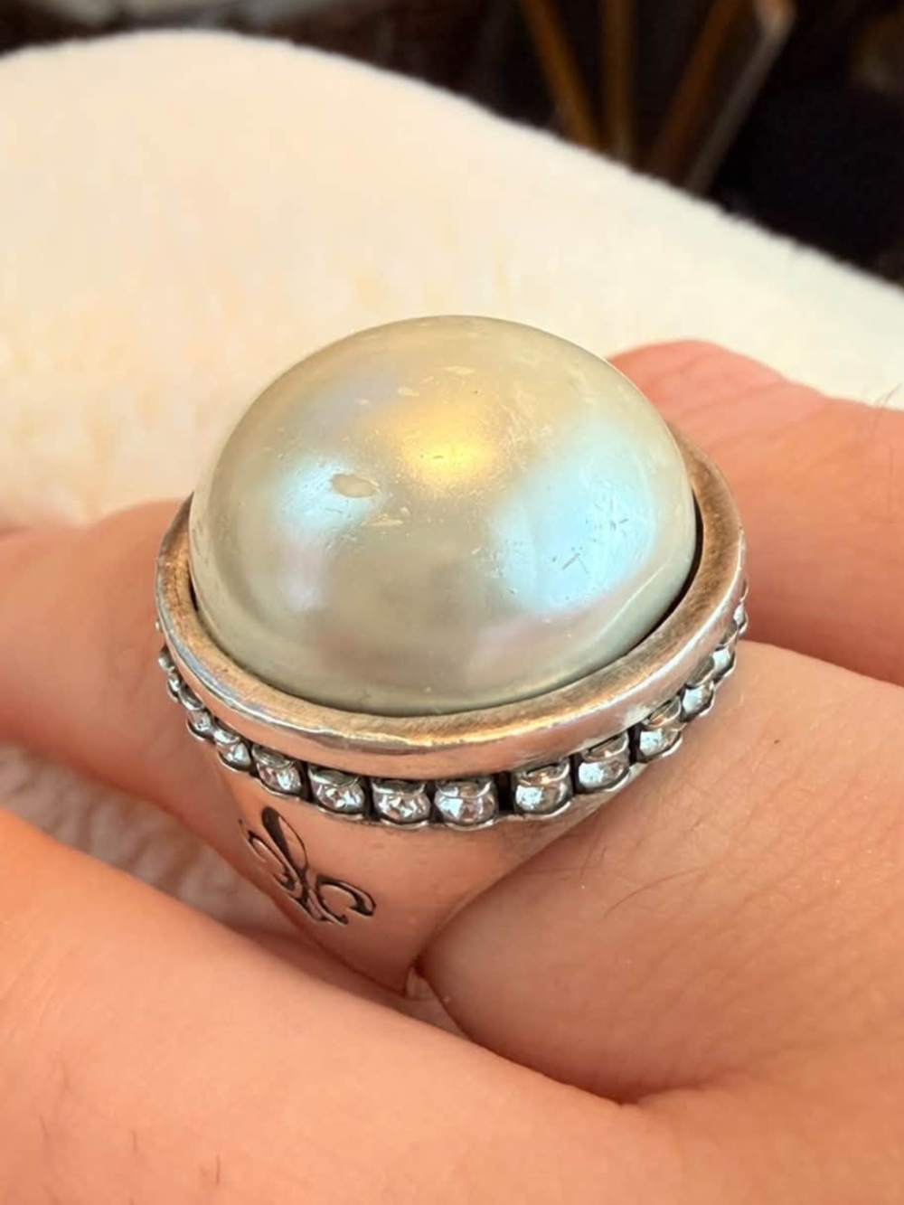 French Kande Swarovski & Pearl Signet Ring